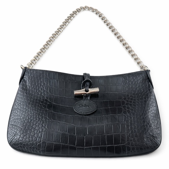 Longchamp Croc-Embossed Leather Shoulder Bag - Picture 2 of 13